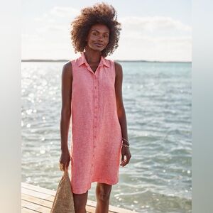 Garnet Hill EUC Classic Linen Shirt Dress Sleeveless Size 18